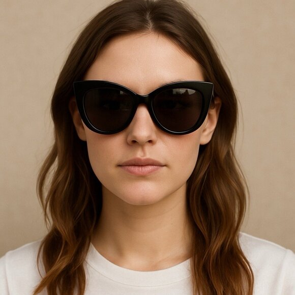 DIFF Alisa BK-GR233P Black Cat-Eye Sunglasses EX Trendy Round Lens Glasses - Picture 1 of 7
